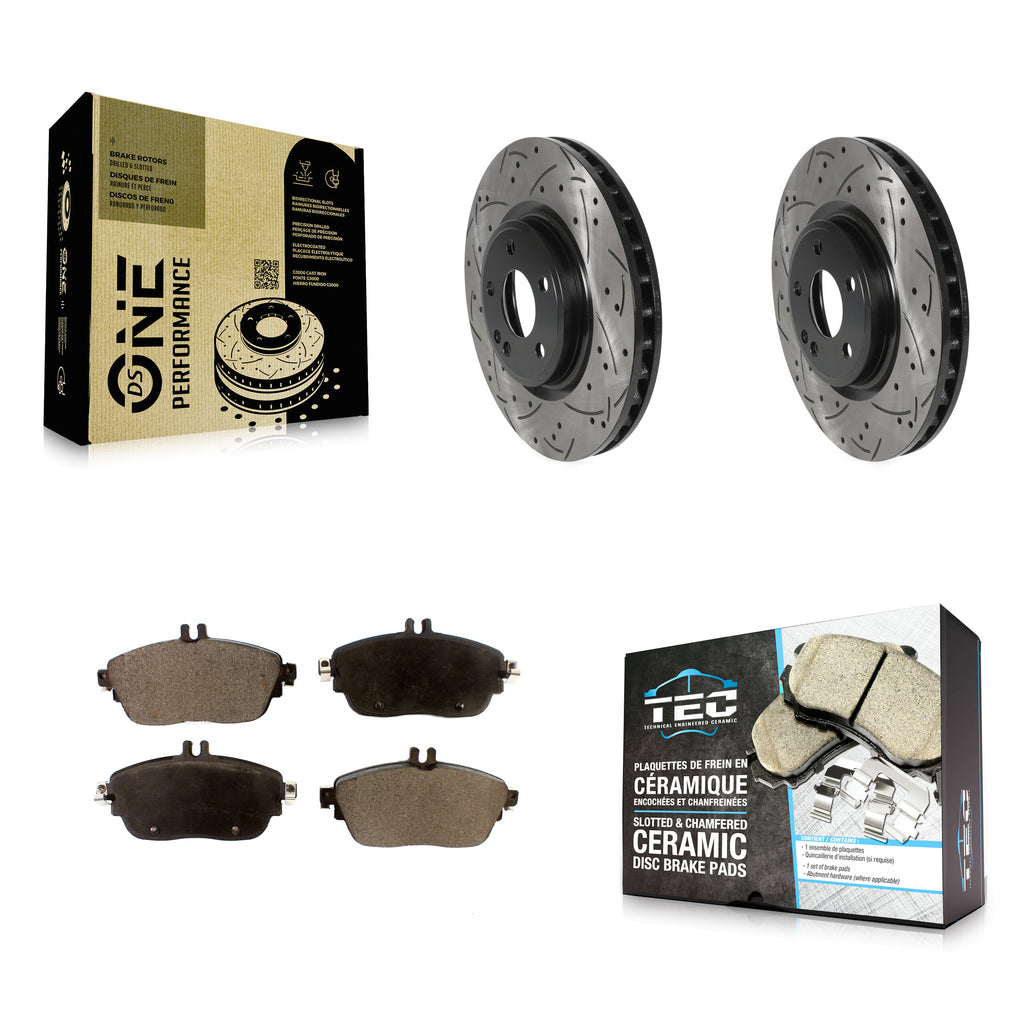 Front Drilled Slot Brake Rotor & Ceramic Pad Kit For Mercedes-Benz GLA250 CLA250