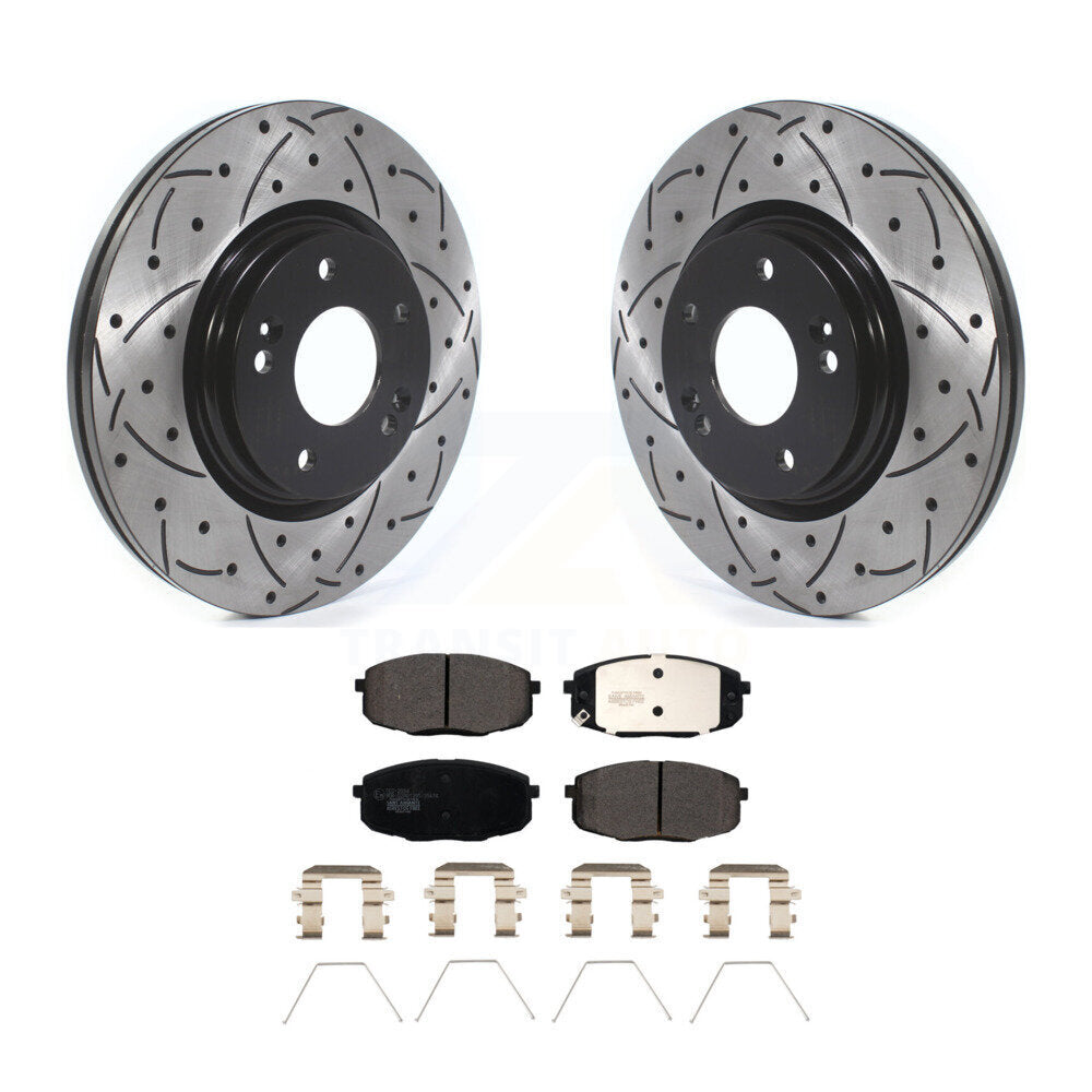 Front Drilled Slot Disc Brake Rotor & Ceramic Pad Kit For Kia Forte Hyundai Kona