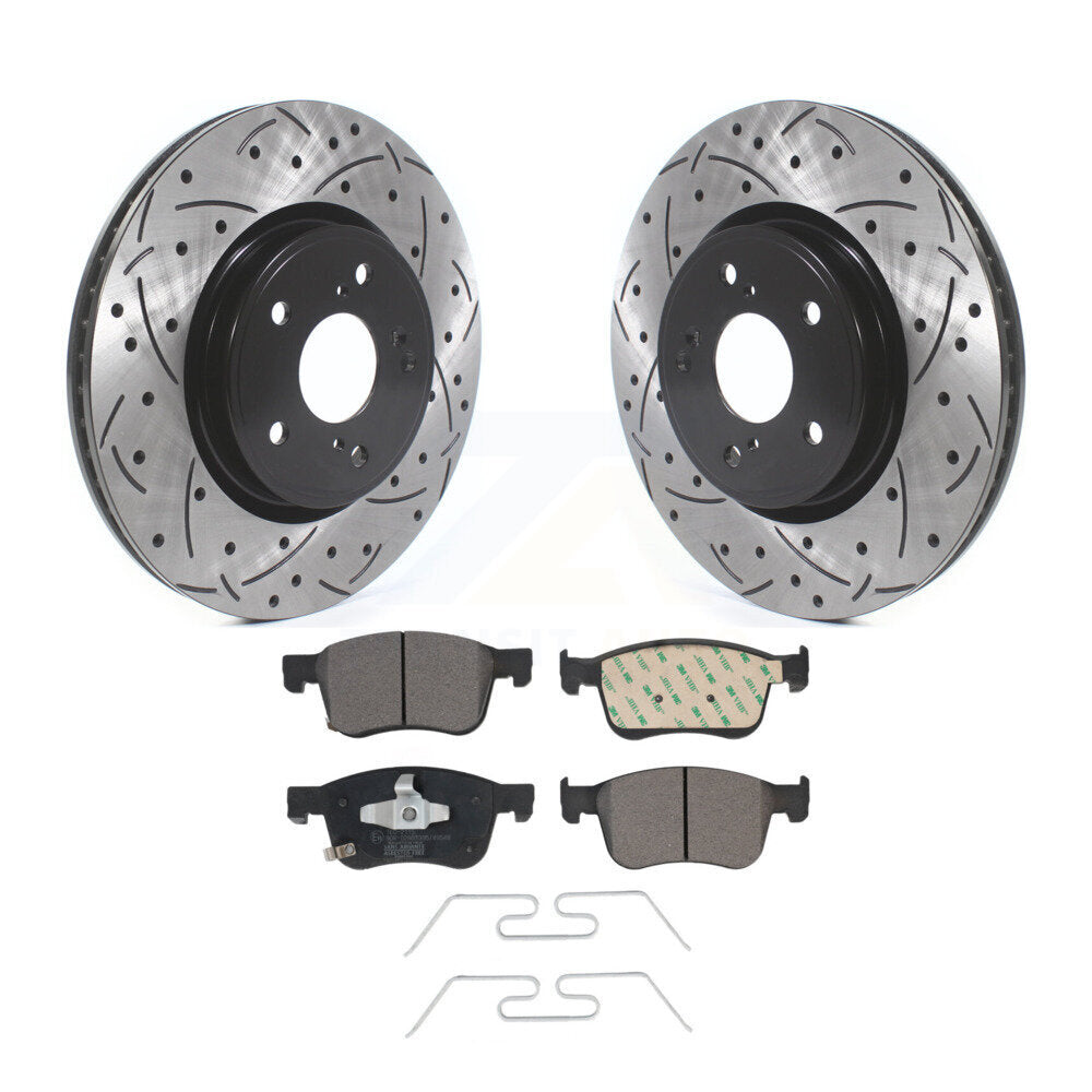 Front Drilled Slot Disc Brake Rotor Ceramic Pad Kit For Honda Accord Acura Civic