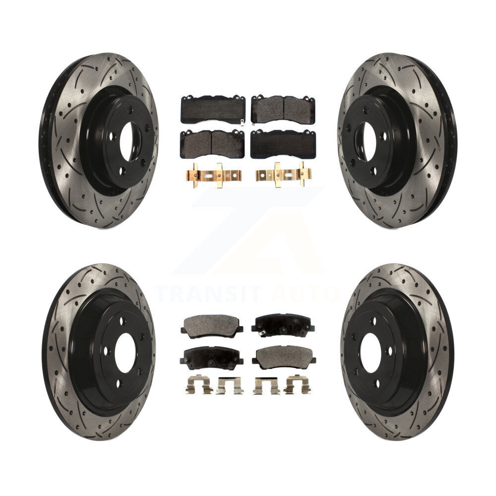 Front Rear Drill Slot Disc Brake Rotors Ceramic Pad Kit For 2015 Ford Mustang V6