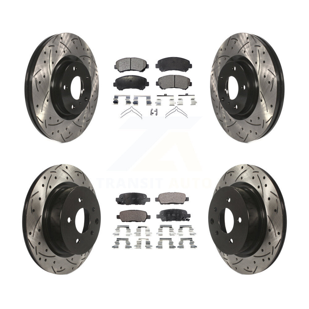 Front Rear Coated Drill Slot Disc Brake Rotors Ceramic Pad Kit For Nissan Maxima