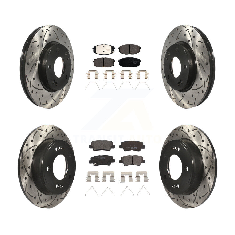 Front Rear Drill Slot Brake Rotors Ceramic Pad Kit For Kia Soul Forte Hyundai GT
