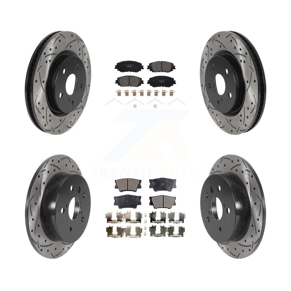 Front Rear Coated Drilled Slot Disc Brake Rotor Ceramic Pad Kit For Toyota Camry