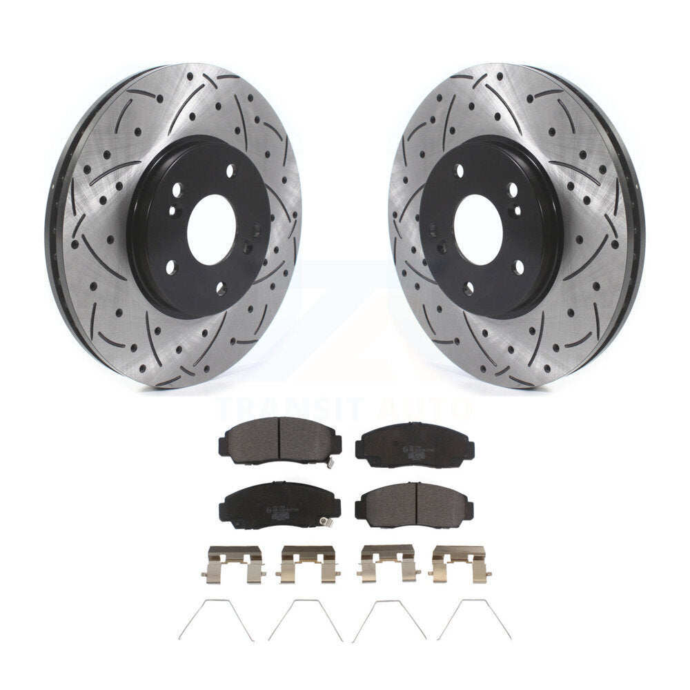 Front Drilled Slot Disc Brake Rotor & Ceramic Pad Kit For Honda Accord Acura TSX