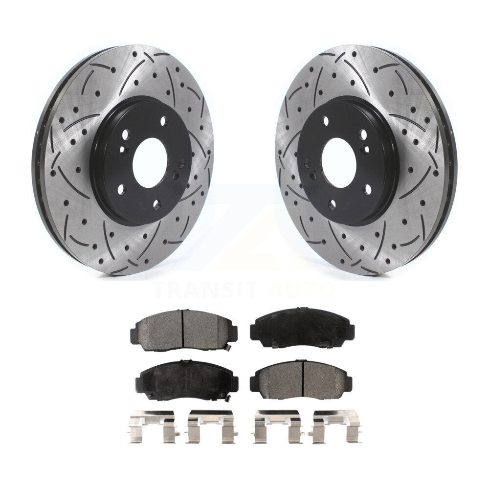 Front Drilled Slot Brake Rotors Ceramic Pad Kit For Honda Accord Acura TL TSX CL