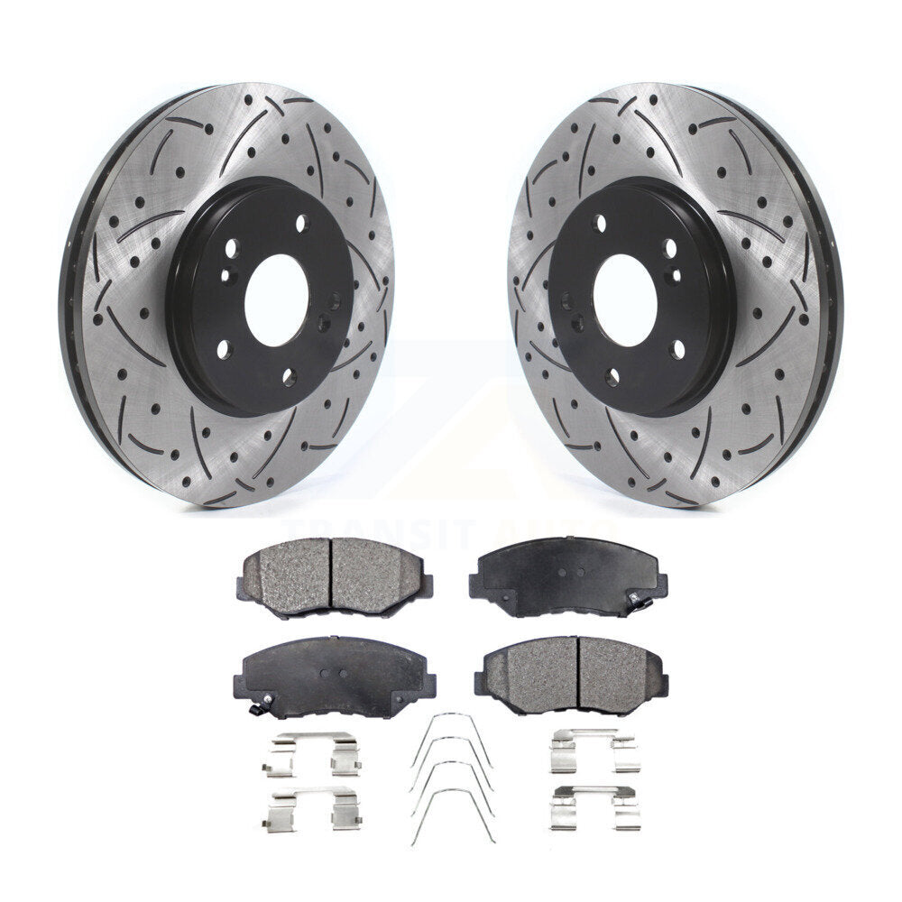 Front Coated Drill Slot Disc Brake Rotors Ceramic Pad Kit For Honda Pilot Accord