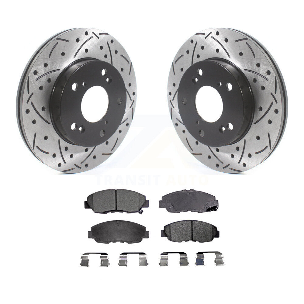 Front Coated Drilled Slotted Disc Brake Rotors & Ceramic Pad Kit For Honda Civic