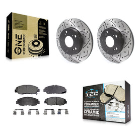 Front Coated Drilled Slotted Disc Brake Rotors & Ceramic Pad Kit For Honda Civic