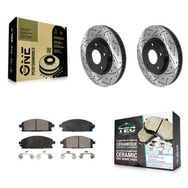 [Front] 2004-2009 Nissan Quest Performance Drilled & Slotted Brake Rotor & Ceramic Pads Kit For Max Braking