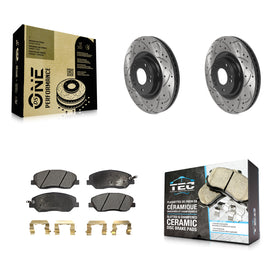 [Front] 2012 Hyundai Genesis 3.8L Performance Drilled & Slotted Brake Rotor & Ceramic Pads Kit For Max Braking