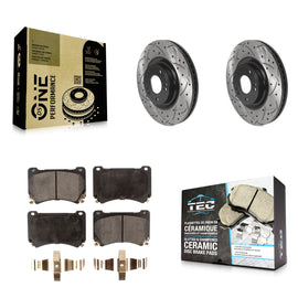 Front Coated Drilled Slot Disc Brake Rotor & Ceramic Pad Kit For Hyundai Genesis