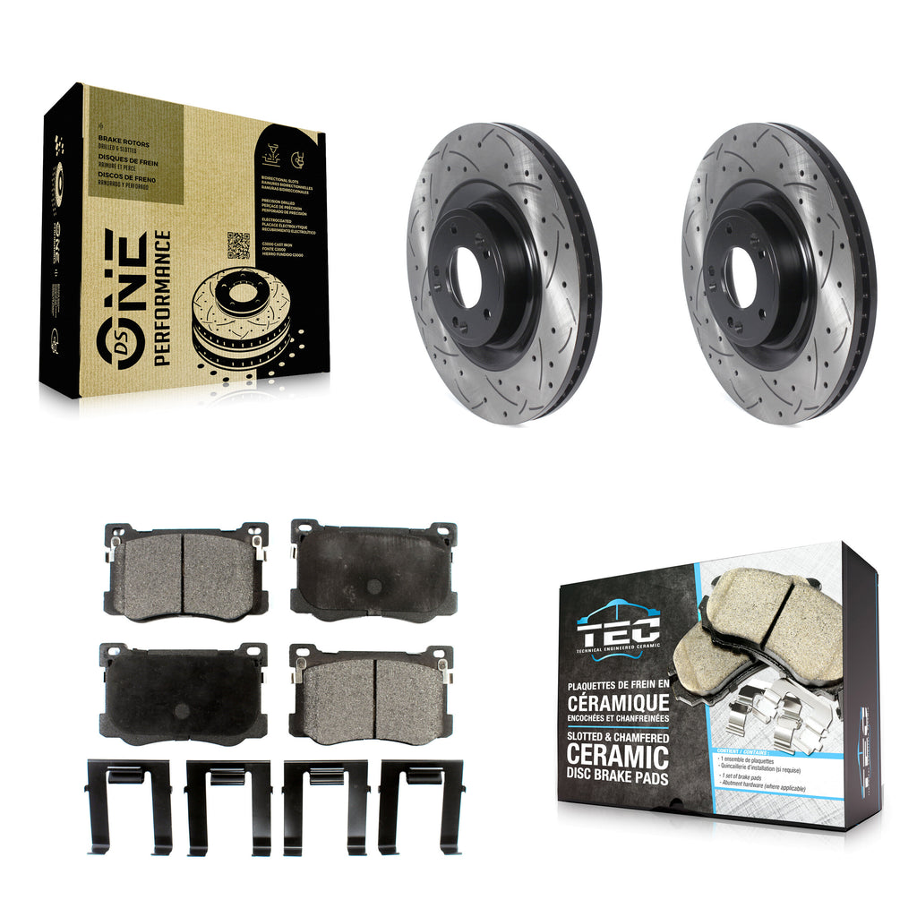 Front Drilled Slot Brake Rotors Ceramic Pad Kit For Hyundai Genesis G80 Kia K900