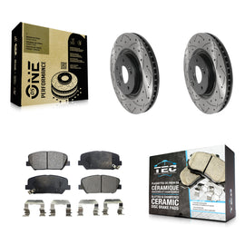 [Front] 2011-2015 Kia Optima 2.0L Performance Drilled & Slotted Brake Rotor & Ceramic Pads Kit For Max Braking