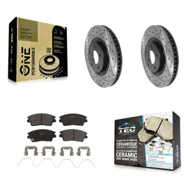 Front Drill Slot Brake Rotor Ceramic Pad Kit For 17-21 Kia Sportage Turbocharged