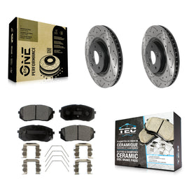 Front Drill Slot Disc Brake Rotors Ceramic Pad Kit For Hyundai Sonata Kia Optima