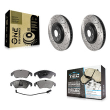 Charger l'image dans la galerie, Front Coated Drilled Slotted Disc Brake Rotors And Ceramic Pads Kit For Audi A6