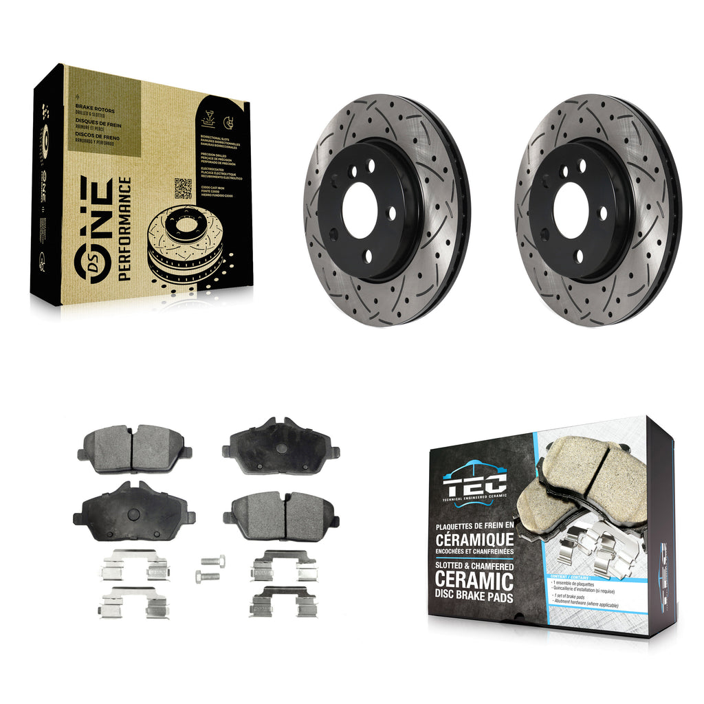 Front Coated Drilled Slotted Disc Brake Rotors & Ceramic Pad Kit For Mini Cooper