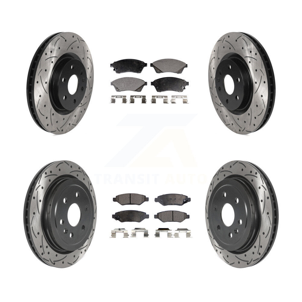Front Rear Drilled Slot Brake Rotor & Ceramic Pad Kit For Cadillac SRX Saab 9-4X