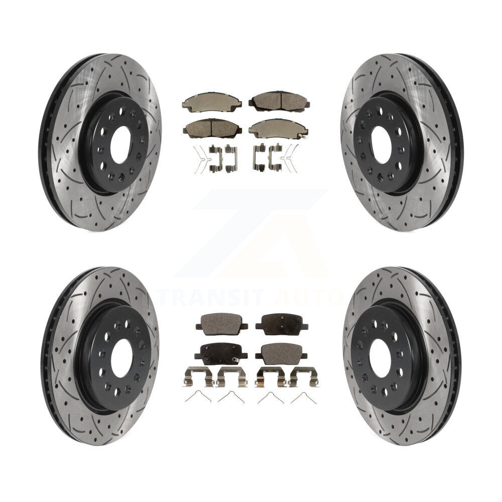 Front Rear Drilled Slot Brake Rotor & Ceramic Pad Kit For Chevrolet Traverse GMC