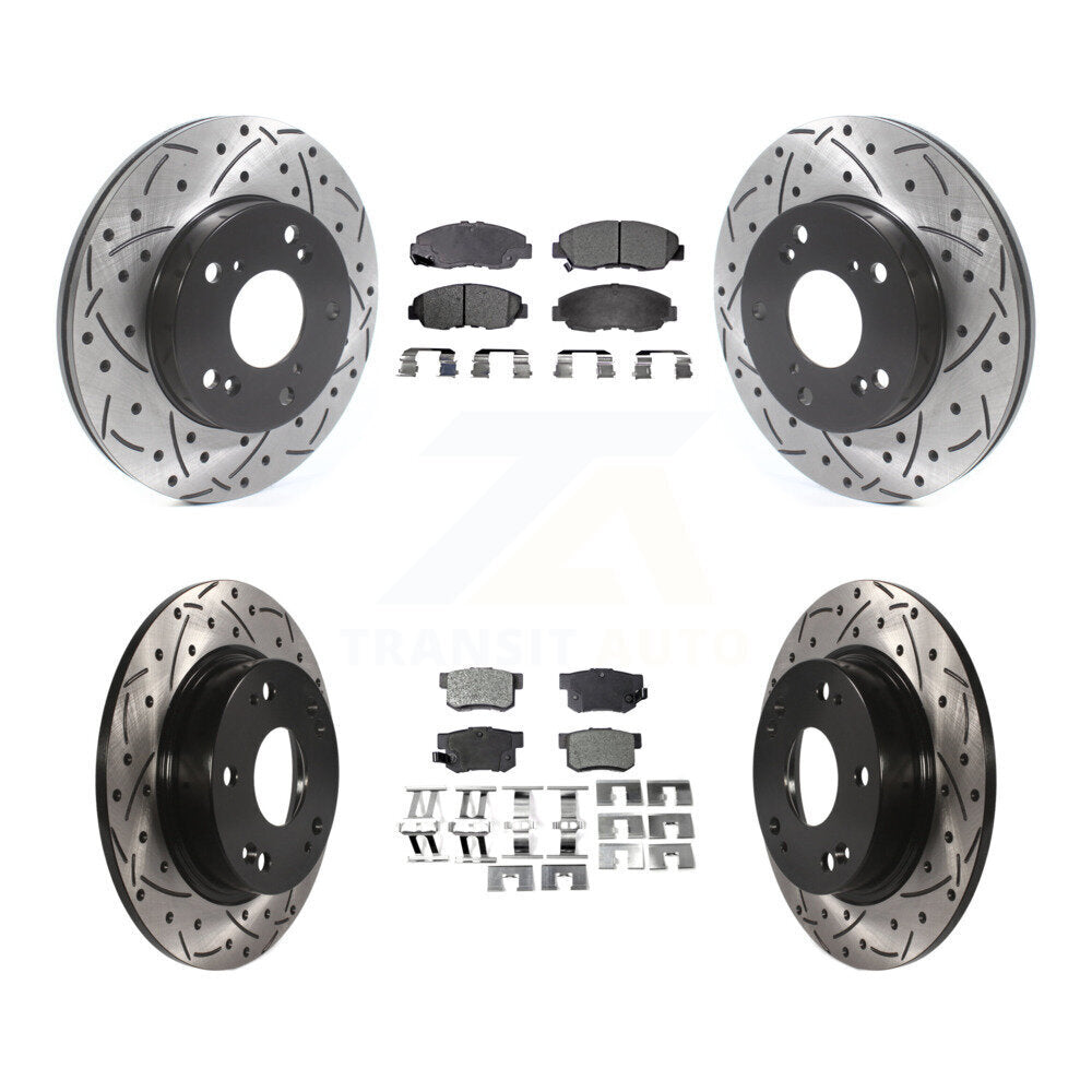 Front Rear Coated Drilled Slot Disc Brake Rotors Ceramic Pad Kit For Honda Civic