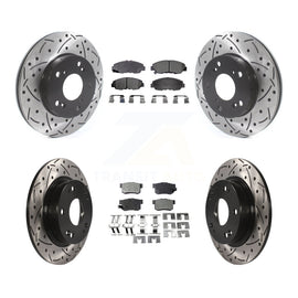 Front Rear Coated Drilled Slot Disc Brake Rotors Ceramic Pad Kit For Honda Civic
