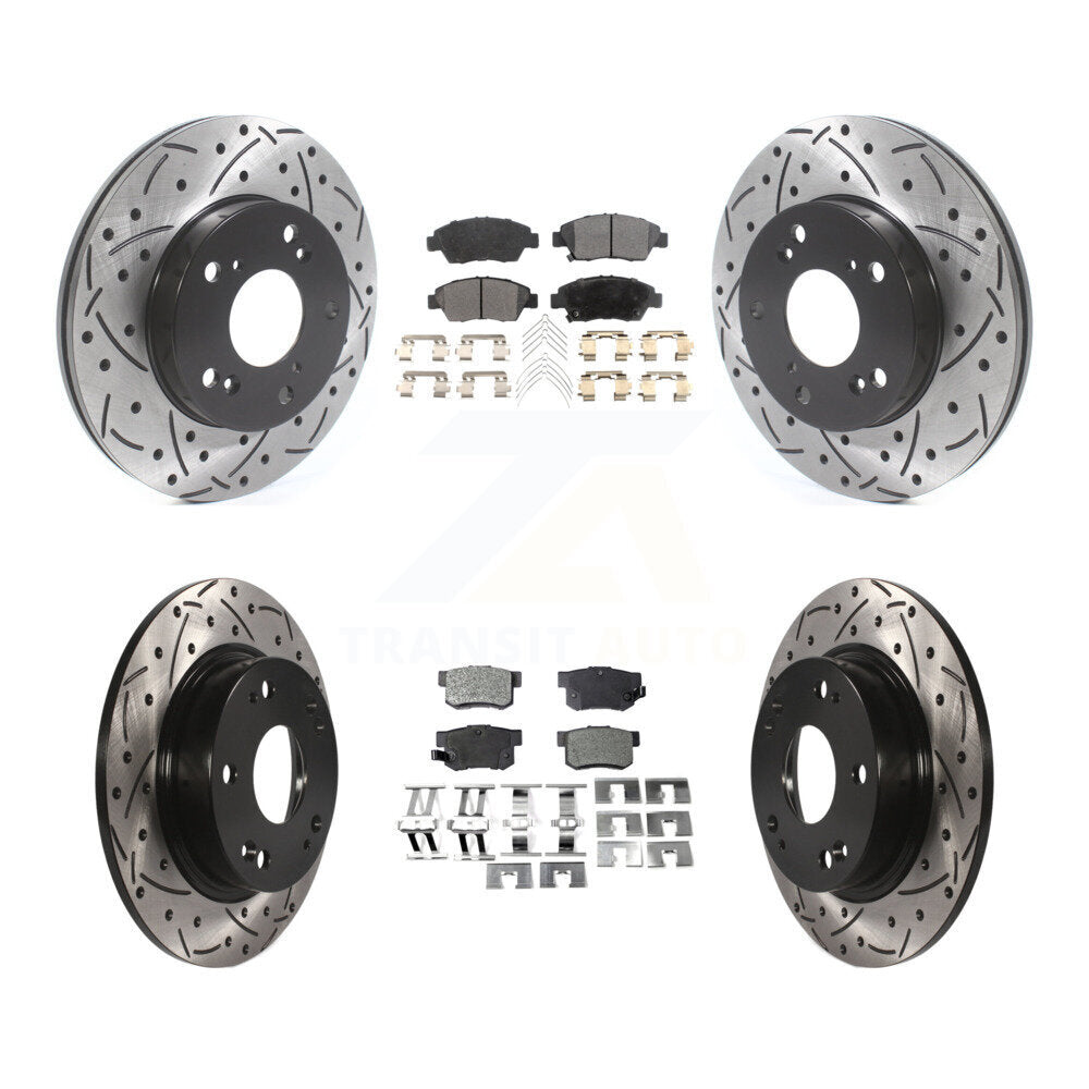 Front Rear Coated Drilled Slot Disc Brake Rotors Ceramic Pad Kit For Honda Civic