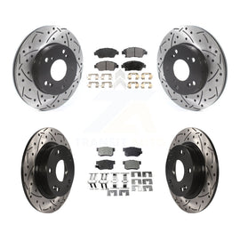 Front Rear Coated Drilled Slot Disc Brake Rotors Ceramic Pad Kit For Honda Civic