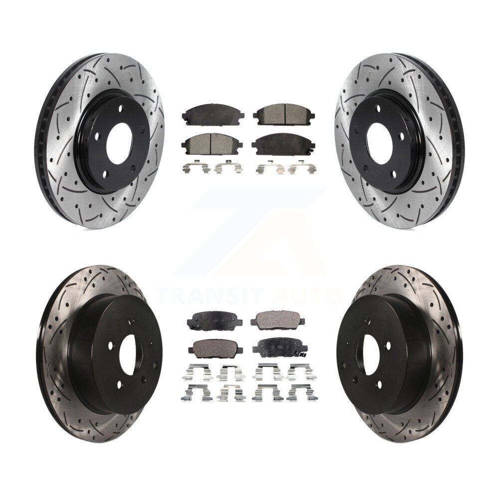 [Front+Rear] 2004-2009 Nissan Quest Performance Drilled & Slotted Brake Rotor & Ceramic Pads Kit For Max Braking