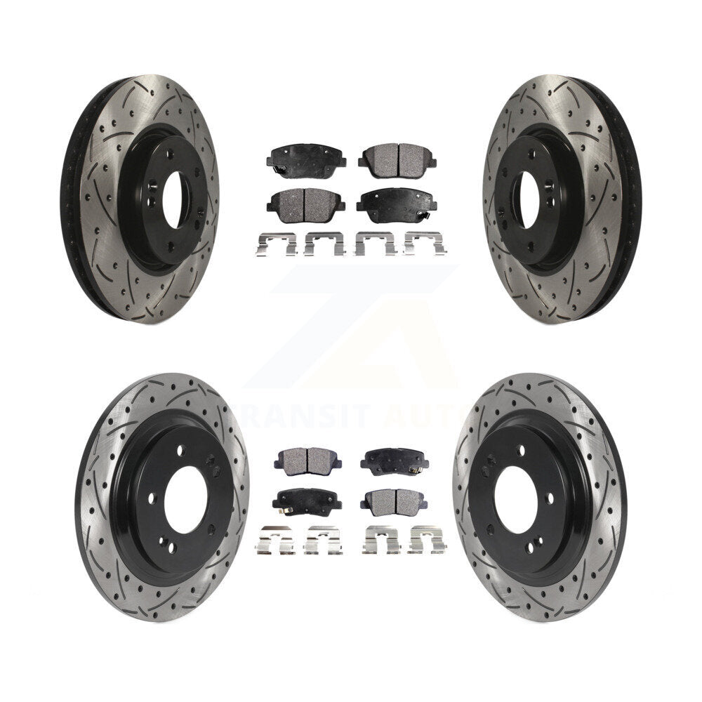 Front Rear Coated Drilled Slot Disc Brake Rotor & Ceramic Pad Kit For Kia Optima