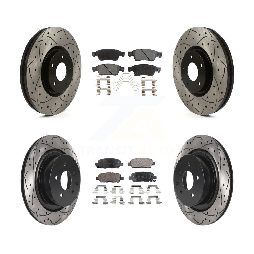 Front Rear Drill Slot Disc Brake Rotors Ceramic Pad Kit For INFINITI G37 G35 Q60