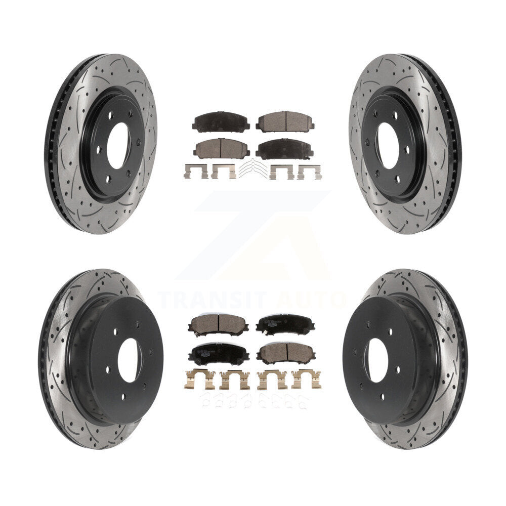 [Front+Rear] 2017-2023 Nissan TITAN Performance Drilled & Slotted Brake Rotor & Ceramic Pads Kit For Max Braking