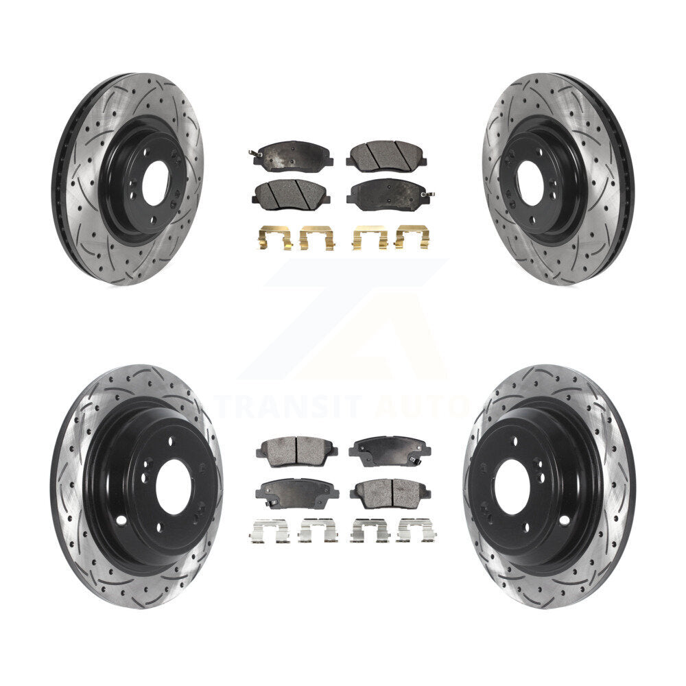 Front Rear Drill Slot Brake Rotors Ceramic Pad Kit For 2012 Hyundai Genesis 3.8L