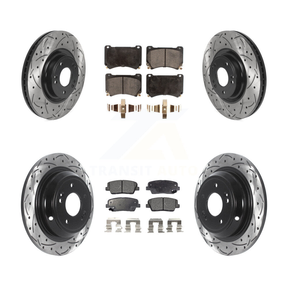 Front Rear Drill Slot Disc Brake Rotors Ceramic Pad Kit For Hyundai Genesis 4.6L