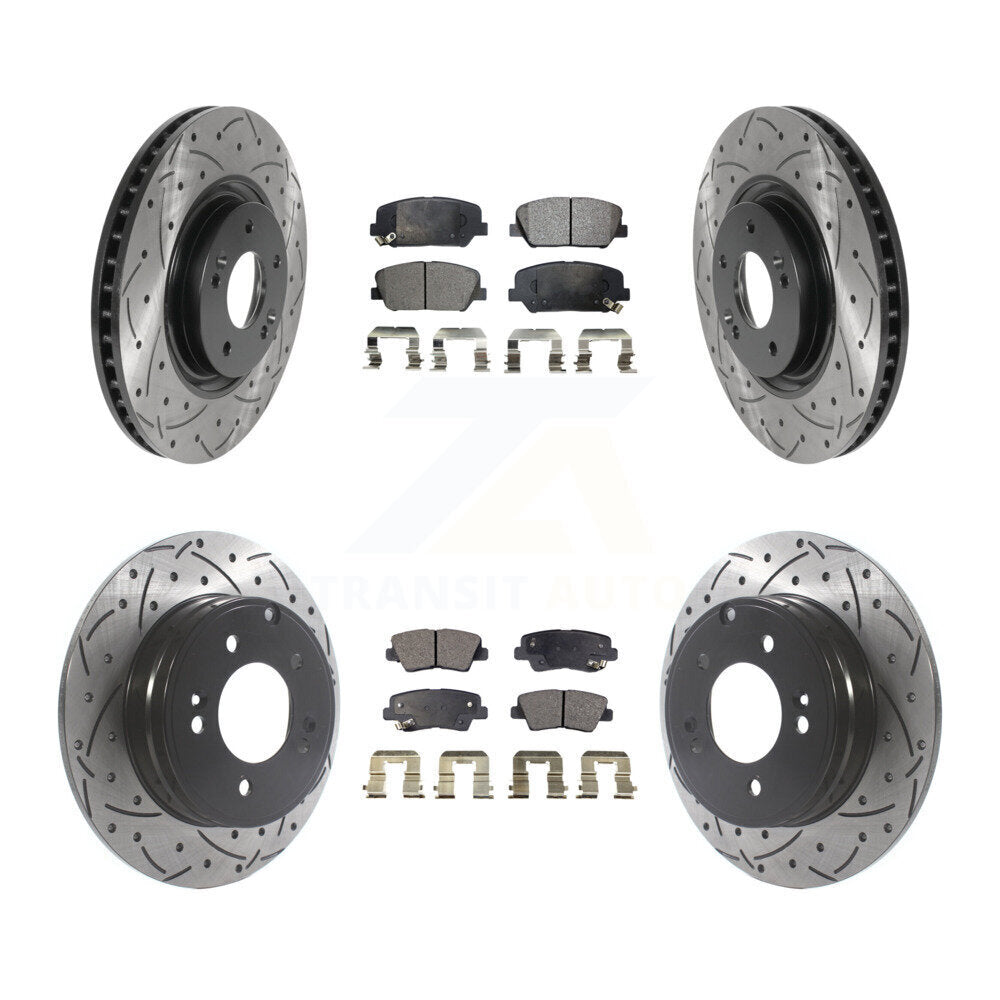 Front Rear Coat Drill Slot Disc Brake Rotors Ceramic Pad Kit For Kia Optima 2.0L