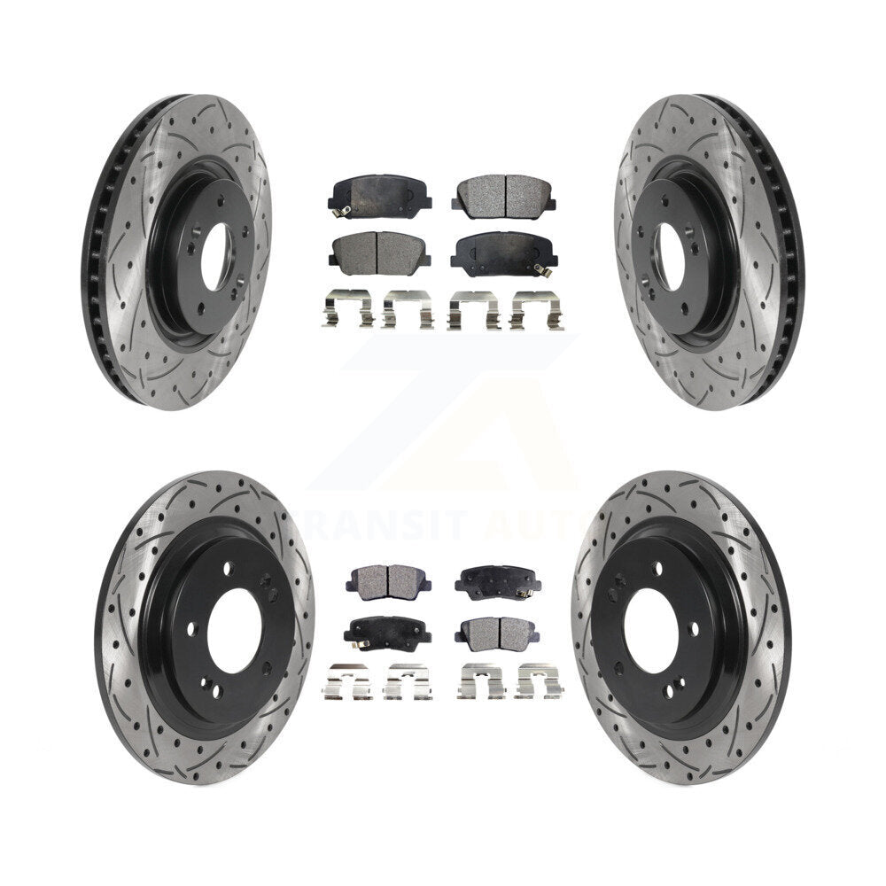 [Front+Rear] 13-15 Kia Optima 2.0L Performance Drilled & Slotted Brake Rotor & Ceramic Pads Kit For Max Braking