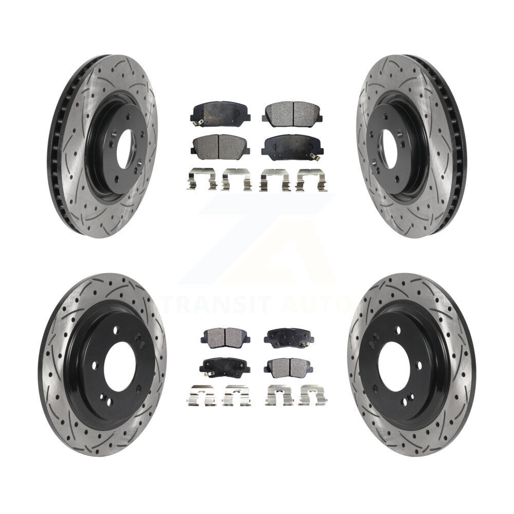 [Front+Rear] 13-15 Kia Optima 2.0L Performance Drilled & Slotted Brake Rotor & Ceramic Pads Kit For Max Braking
