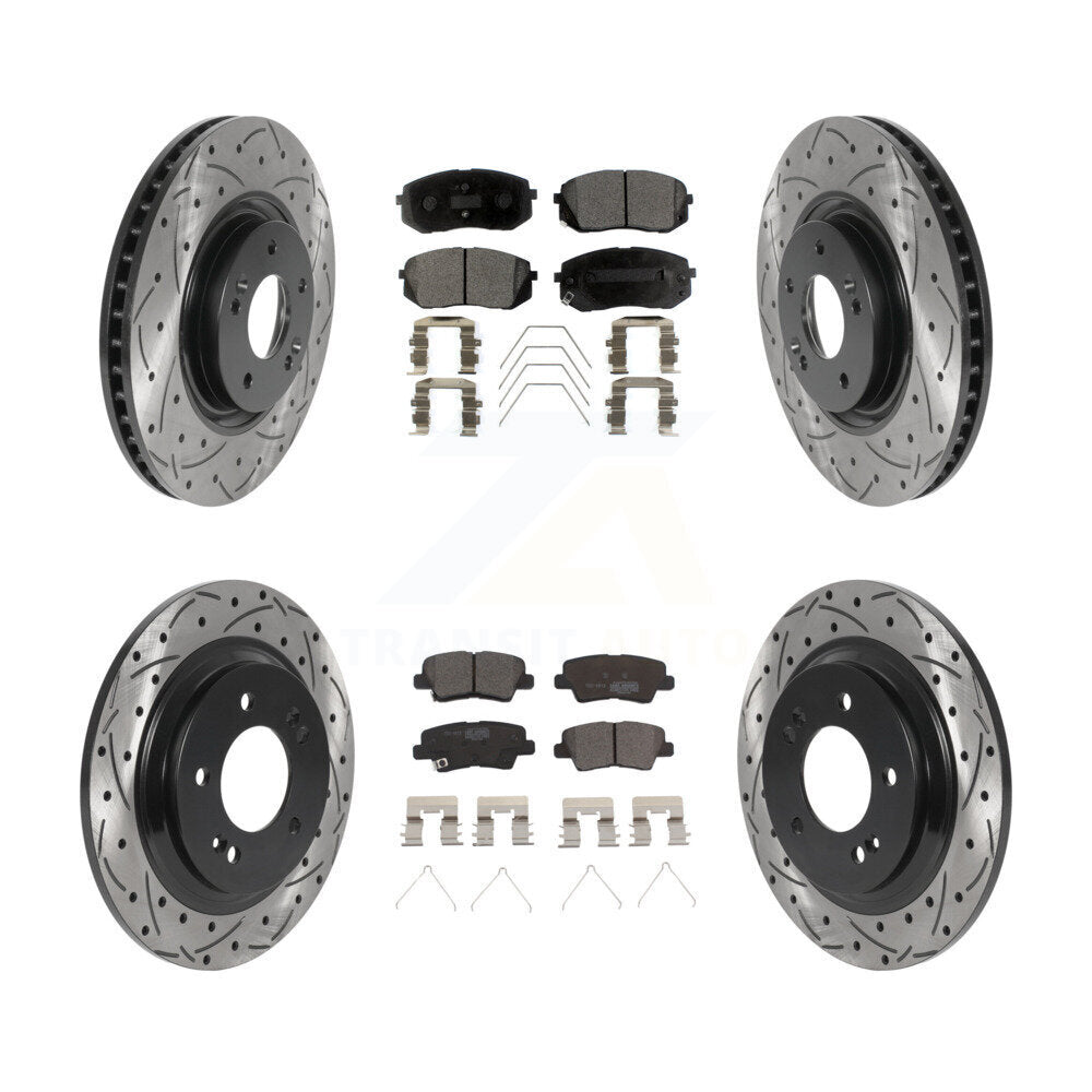 Front Rear Coated Drilled Slot Disc Brake Rotor & Ceramic Pad Kit For Kia Optima