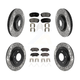 Front Rear Coated Drilled Slot Disc Brake Rotor & Ceramic Pad Kit For Kia Optima