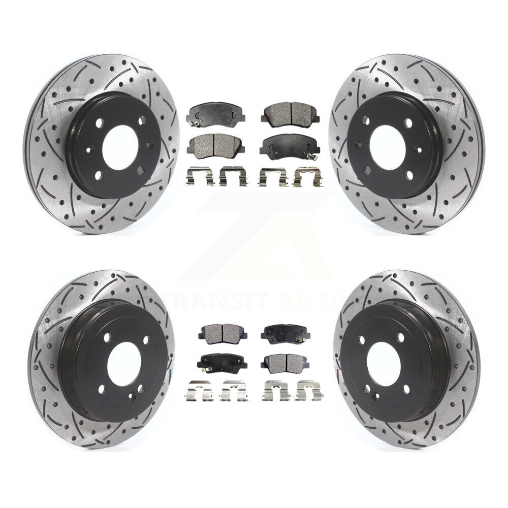 Front Rear Drilled Slot Brake Rotor & Ceramic Pad Kit For Hyundai Accent Kia Rio