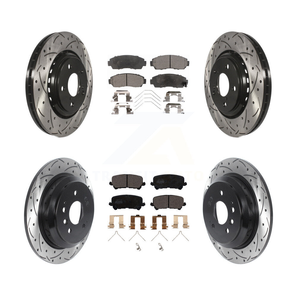 [Front+Rear] 2019-2022 Honda Passport Performance Drilled & Slotted Brake Rotor & Ceramic Pads Kit For Max Braking