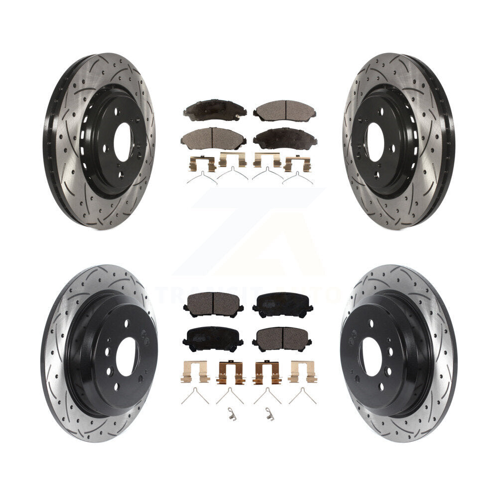 Front Rear Drill Slot Disc Brake Rotor Ceramic Pad Kit For Honda Pilot Ridgeline