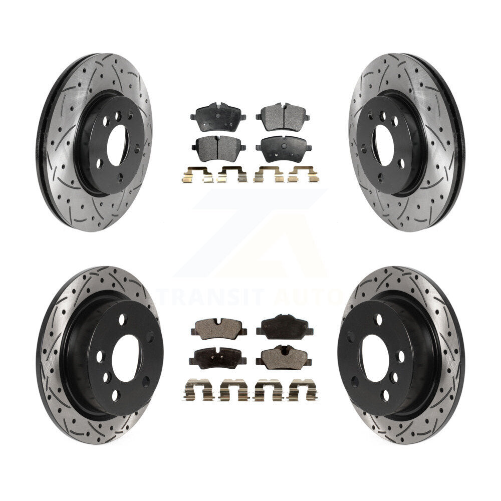 Front Rear Coated Drilled Slot Disc Brake Rotors Ceramic Pad Kit For Mini Cooper