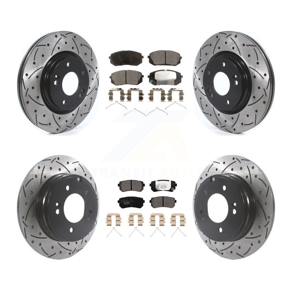 Front Rear Coated Drilled Slot Disc Brake Rotor & Ceramic Pad Kit For Kia Optima