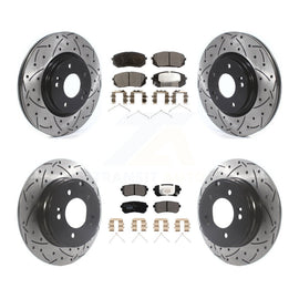 Front Rear Coated Drilled Slot Disc Brake Rotor & Ceramic Pad Kit For Kia Optima
