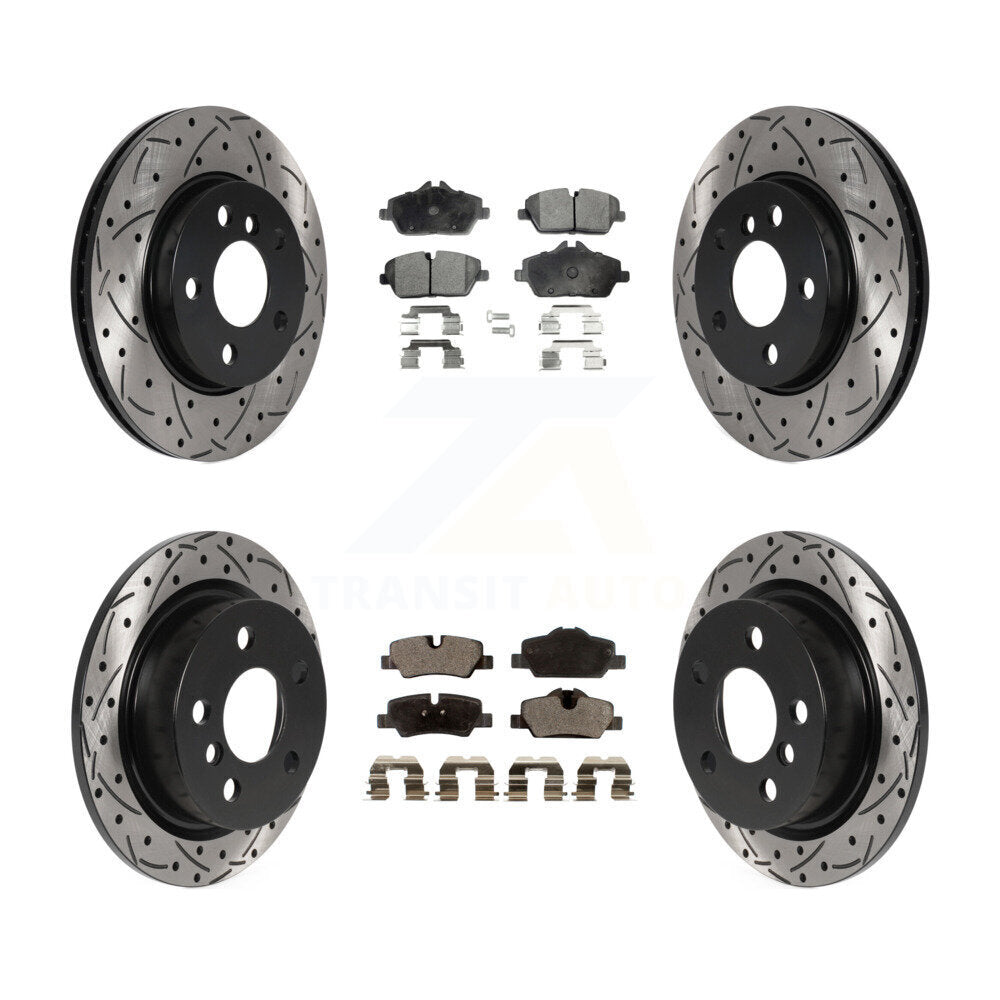 Front Rear Coated Drilled Slot Disc Brake Rotors Ceramic Pad Kit For Mini Cooper