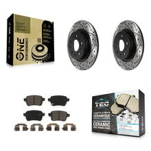 Charger l'image dans la galerie, [Rear] 2014-2020 Fiat 500L Performance Drilled &amp; Slotted Brake Rotor &amp; Ceramic Pads Kit For Max Braking