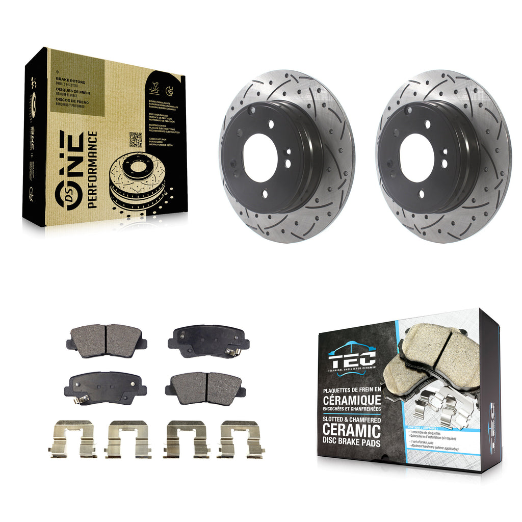 Rear Drill Slot Brake Rotors Ceramic Pad Kit For Hyundai Sonata Kia Optima Azera