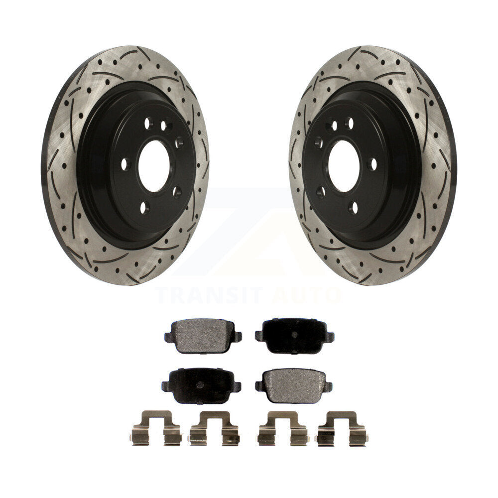 Rotor de frein à disque à fente percée arrière et Kit de plaquettes en céramique pour Volvo S80 FWD 2008 – 2011 