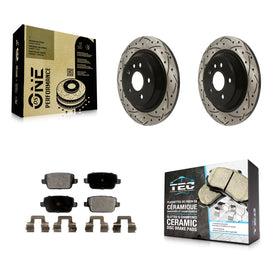 Rotor de frein à disque à fente percée arrière et Kit de plaquettes en céramique pour Volvo S80 FWD 2008 – 2011 
