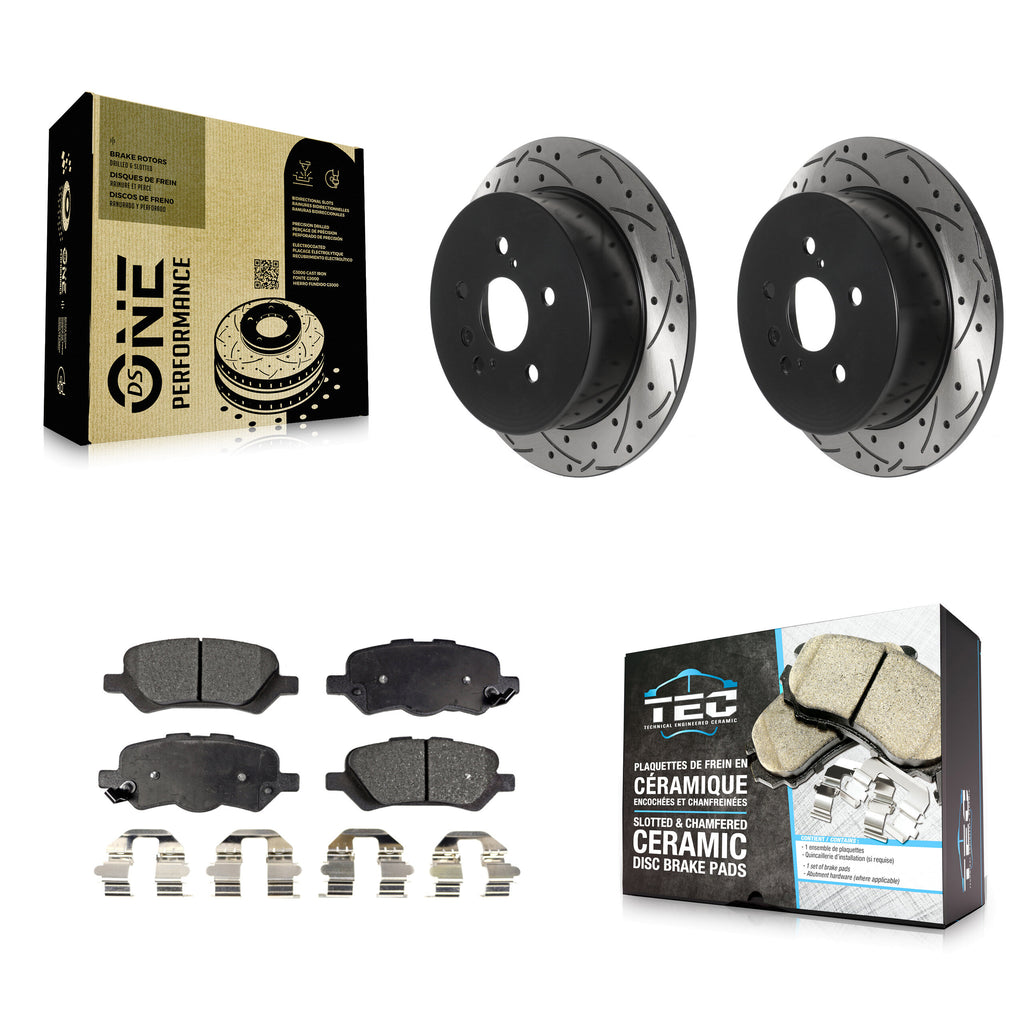 [Rear] 2009-2016 Toyota Venza Performance Drilled & Slotted Brake Rotor & Ceramic Pads Kit For Max Braking